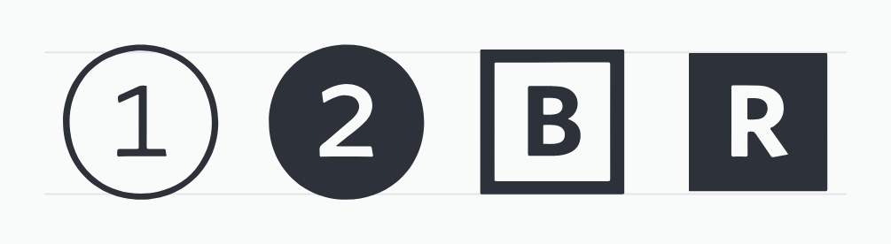 he numbers 1 and 2 enclosed in hollow and solid-filled circles. Following them are the letters B and R enclosed in hollow and solid-filled squares. Screenshot.Stylistic Alternates.