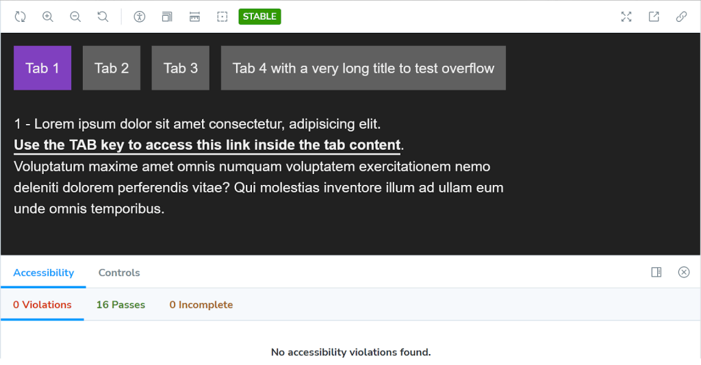 Storybook render of the webui-tabs web component.